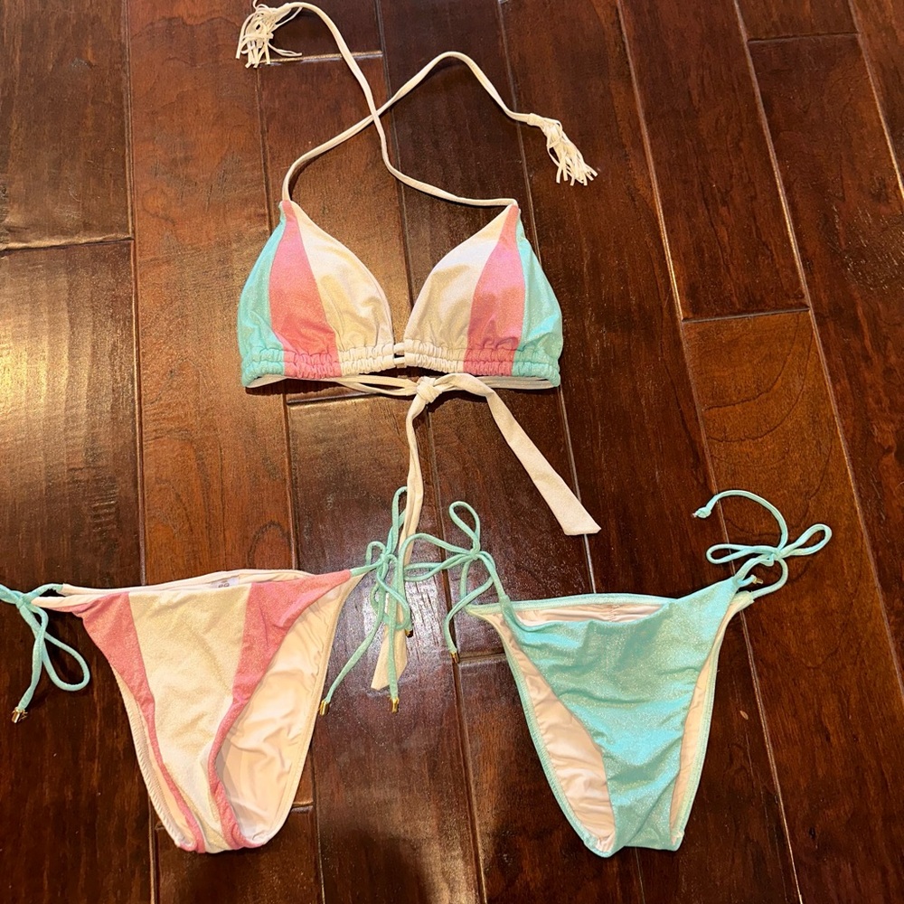 Pq Swim Color Block Metallic Top Size D & Two Pai… - image 4